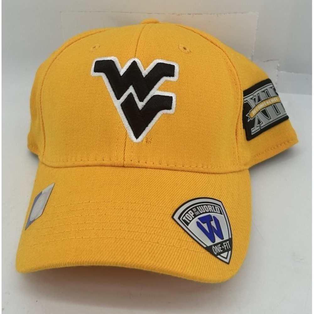 West Virginia Mountaineers Top Of The World One Fit Yellow One Size Fitted NWT‎